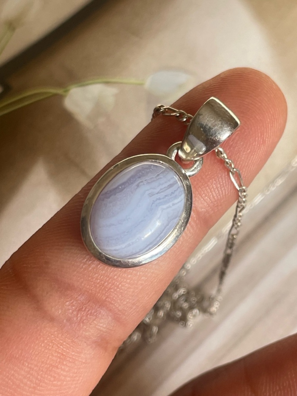 925 Sterling Silver Natural Lace Agate Pendant! B O H O